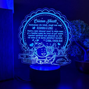 Cadou pentru nasii de botez – Craciun Fericit – LED multicolor
