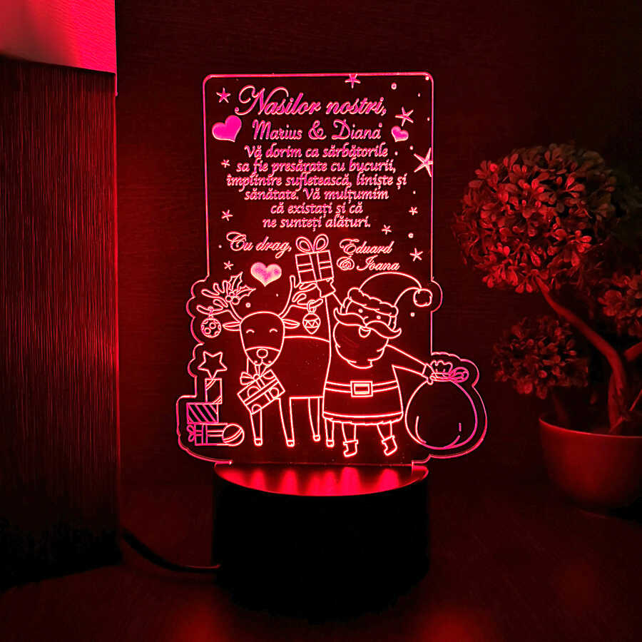 Trofeu cu LED multicolor- Cadou personalizat de Craciun pentru nasi