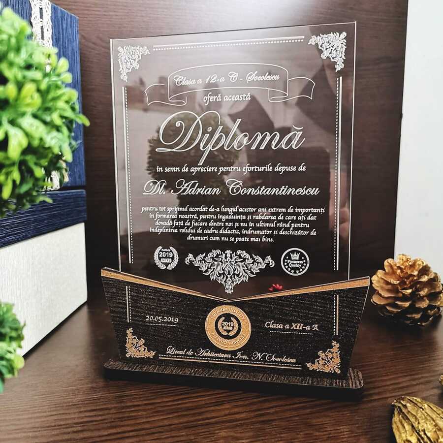Diploma profesor – Trofeu cadou personalizat