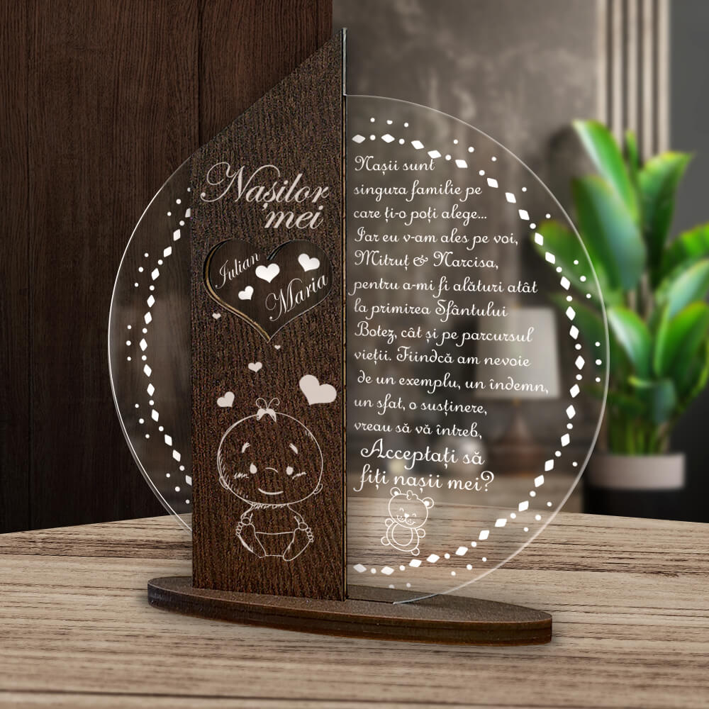 Cadou personalizat Trofeu – Placheta pentru nasii de botez