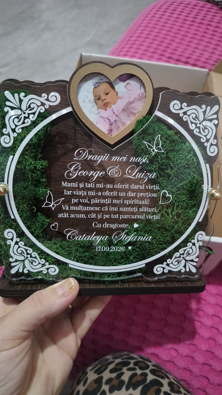 Fotografie reală cu „Trofeu Personalizat cu Licheni - Pentru nasii de botez”, trimisă în recenzia #1422581