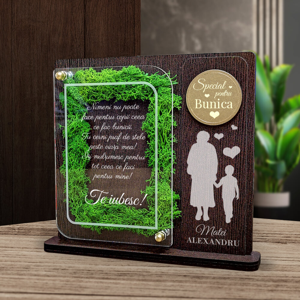 Trofeu personalizat cu licheni – Pentru bunica de la nepot