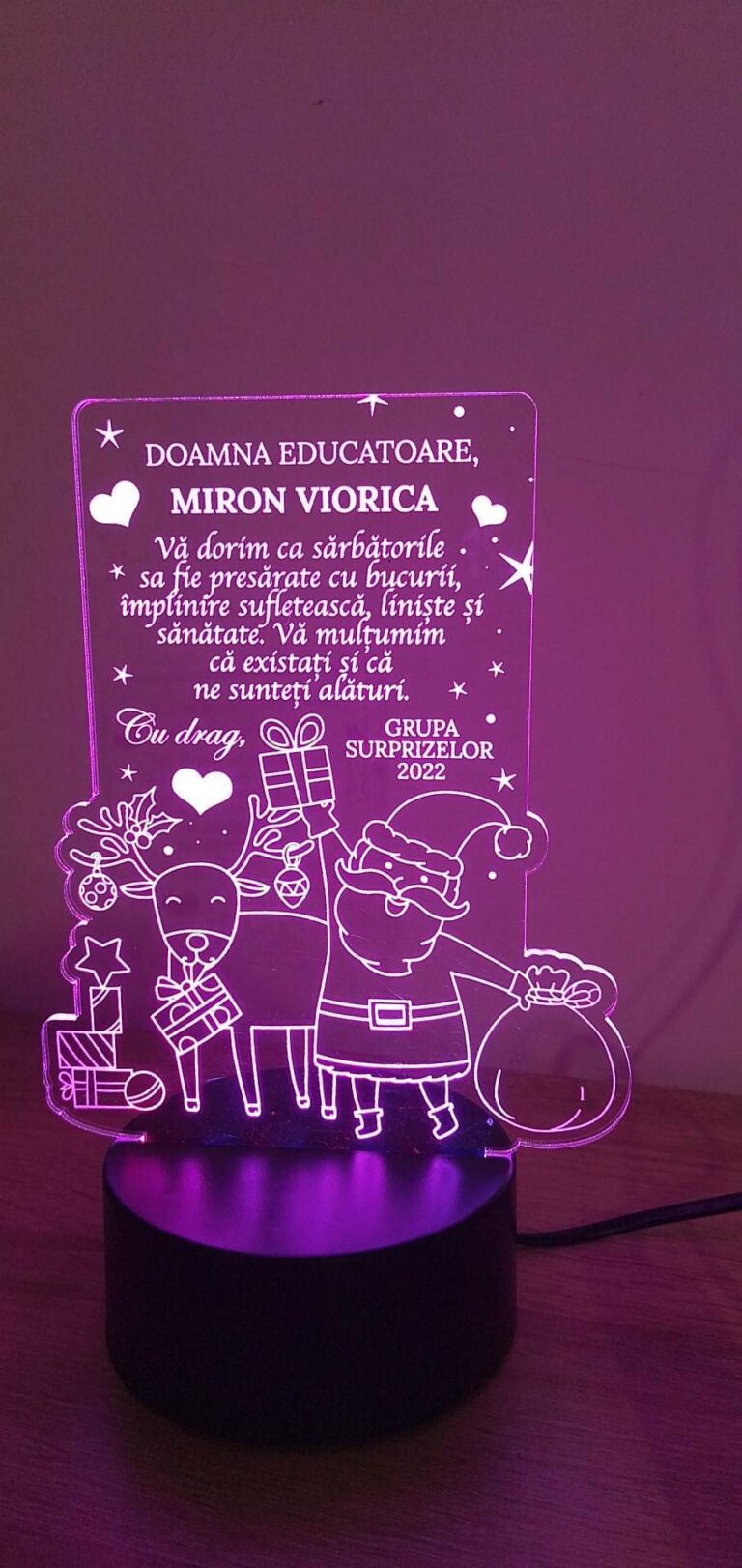 Fotografie reală cu „Led multicolor - Cadou personalizat craciun pentru fini”, trimisă în recenzia #543364