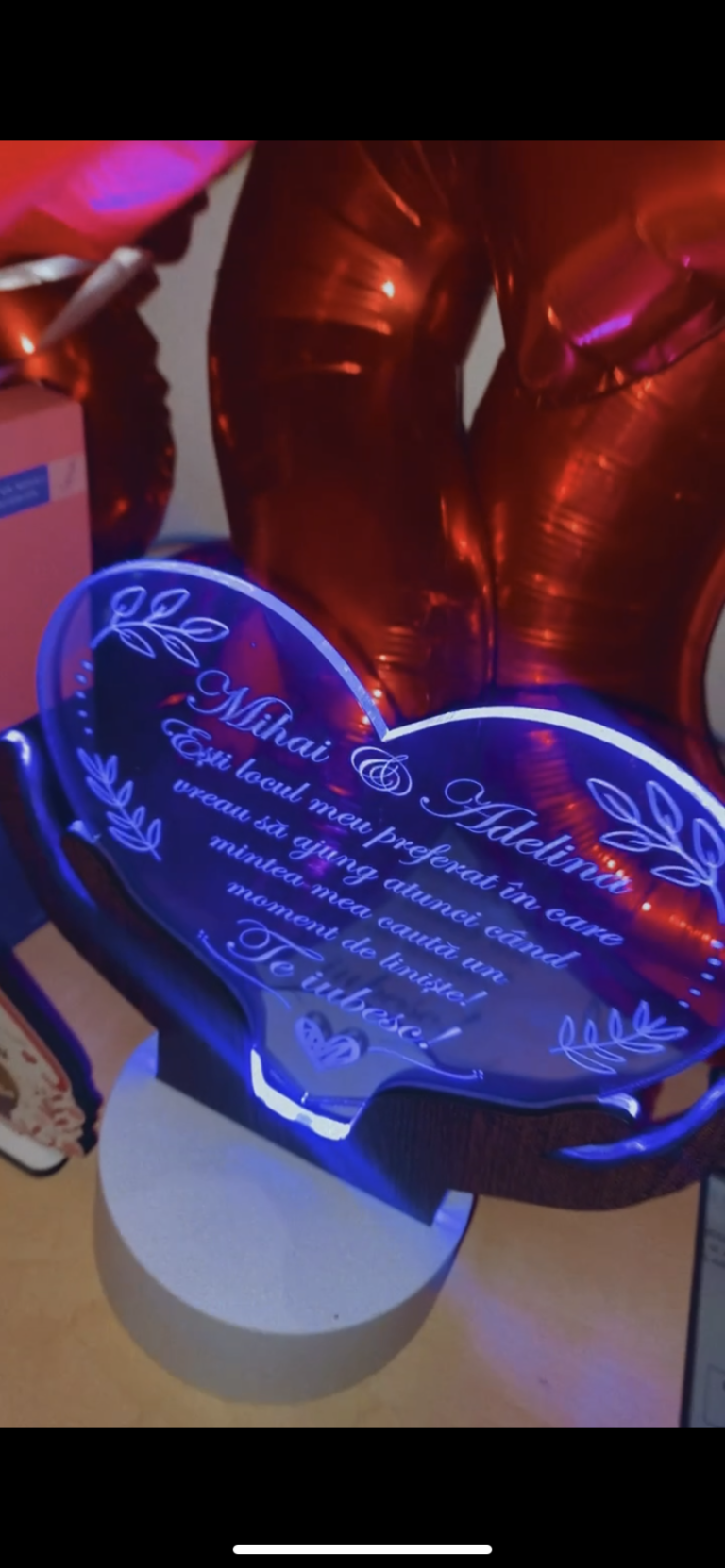 Fotografie reală cu „Cadou personalizat Trofeu led - Placheta inima mea - LED”, trimisă în recenzia #586520