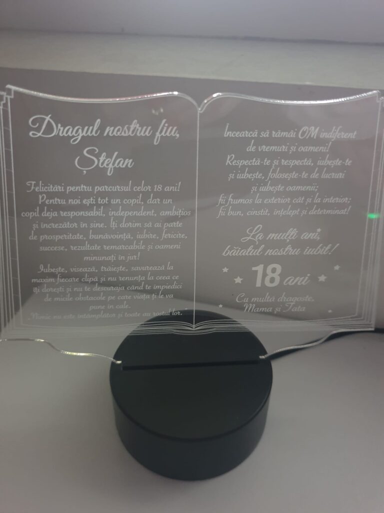 Fotografie reală cu „Cadou personalizat Trofeu LED - Pentru nasi de botez - Carticica”, trimisă în recenzia #614337