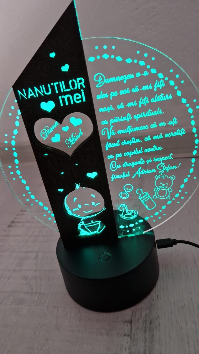 Fotografie reală cu „Cadou personalizat Trofeu LED - Pentru nasi botez”, trimisă în recenzia #700936