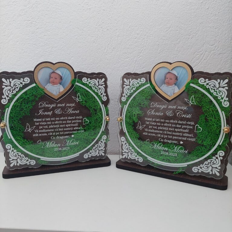 Fotografie reală cu „Trofeu Personalizat cu Licheni - Pentru nasii de botez”, trimisă în recenzia #713258