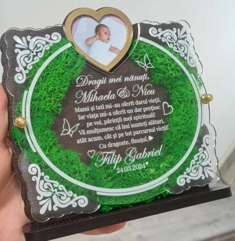 Fotografie reală cu „Trofeu Personalizat cu Licheni - Pentru nasii de botez”, trimisă în recenzia #894089