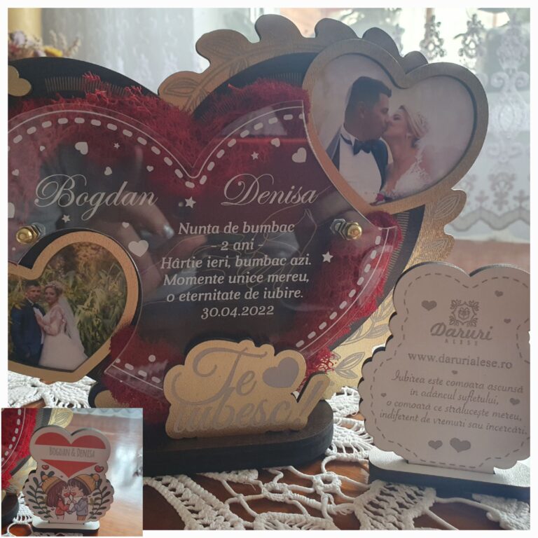 Fotografie reală cu „Trofeu personalizat cu Licheni - Cadou indragostiti inimioare”, trimisă în recenzia #906582