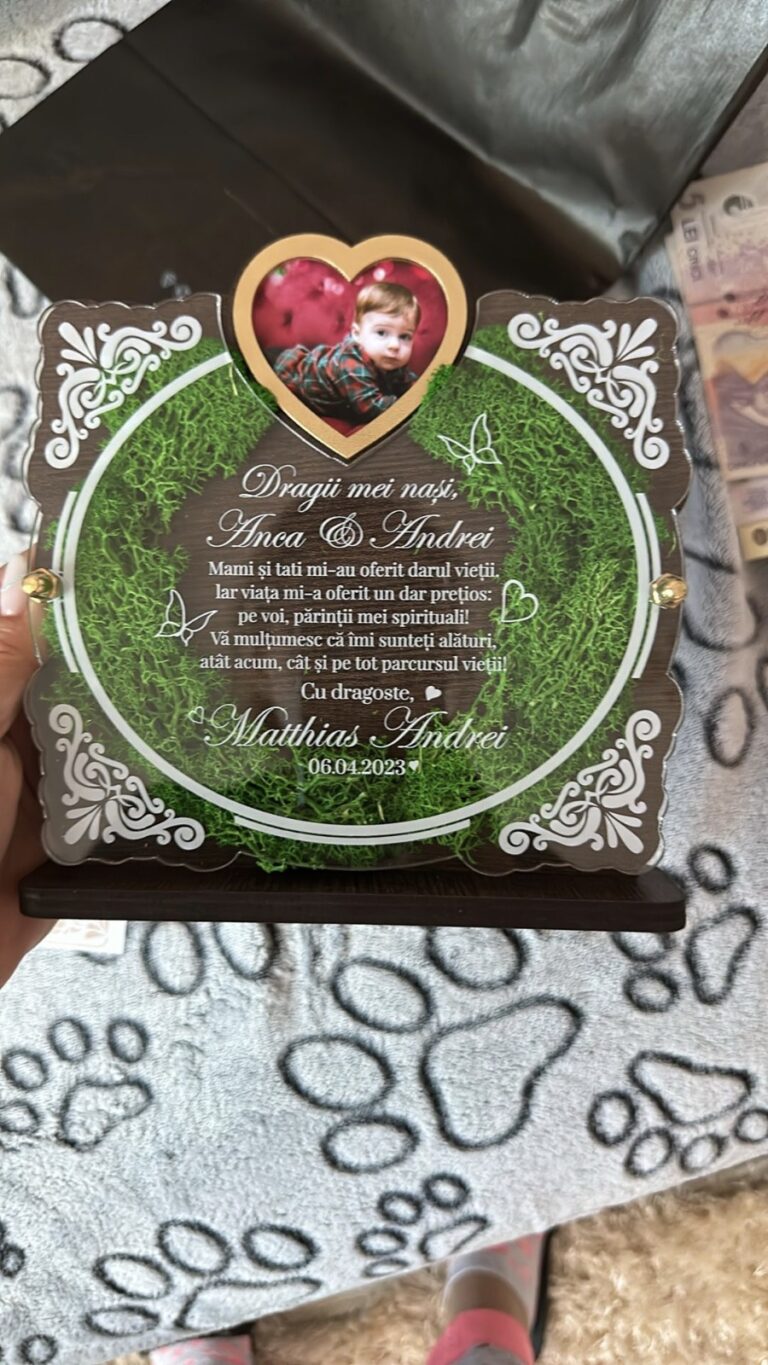 Fotografie reală cu „Trofeu Personalizat cu Licheni - Pentru nasii de botez”, trimisă în recenzia #944512