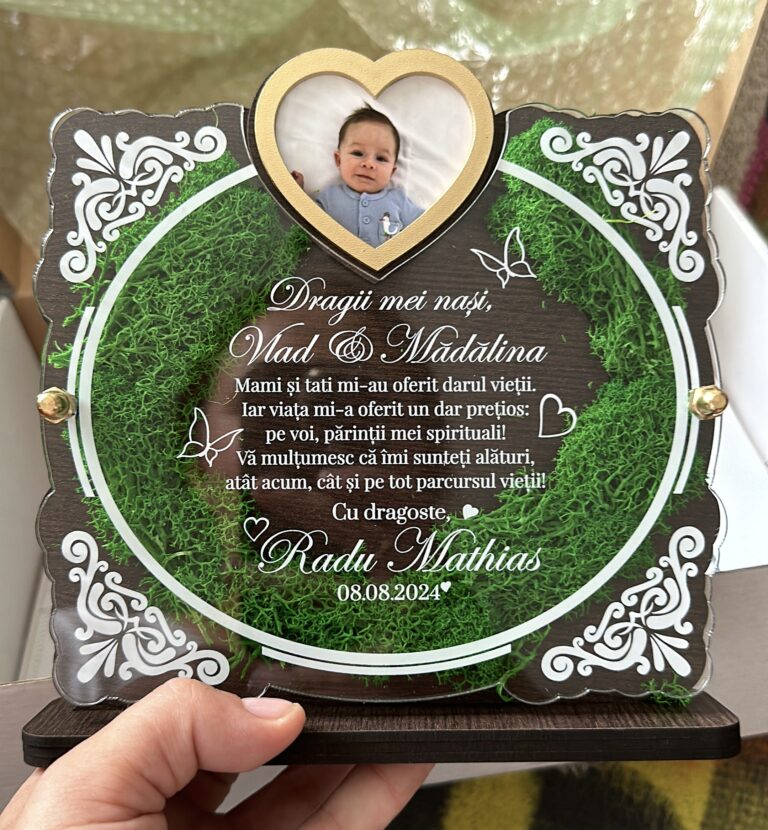 Fotografie reală cu „Trofeu Personalizat cu Licheni - Pentru nasii de botez”, trimisă în recenzia #962819