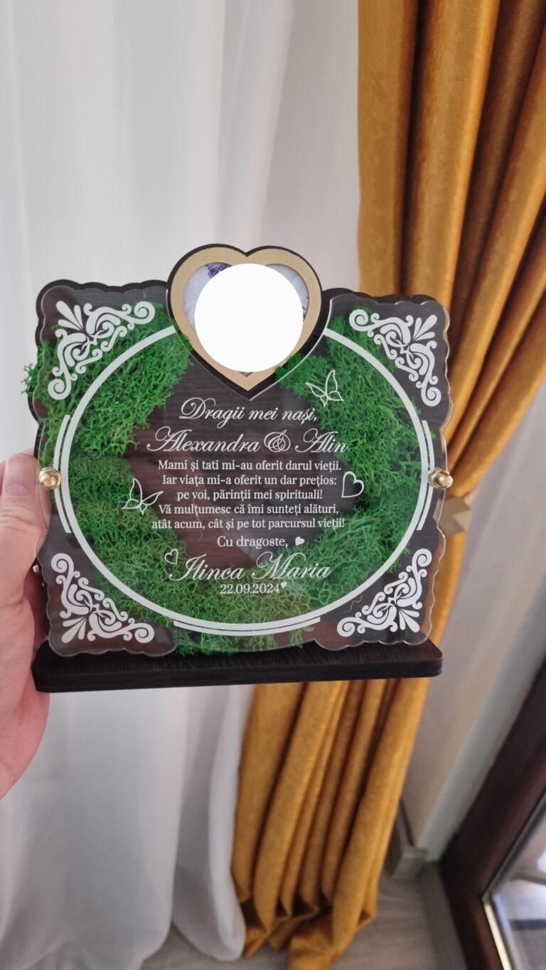 Fotografie reală cu „Trofeu Personalizat cu Licheni - Pentru nasii de botez”, trimisă în recenzia #1017059
