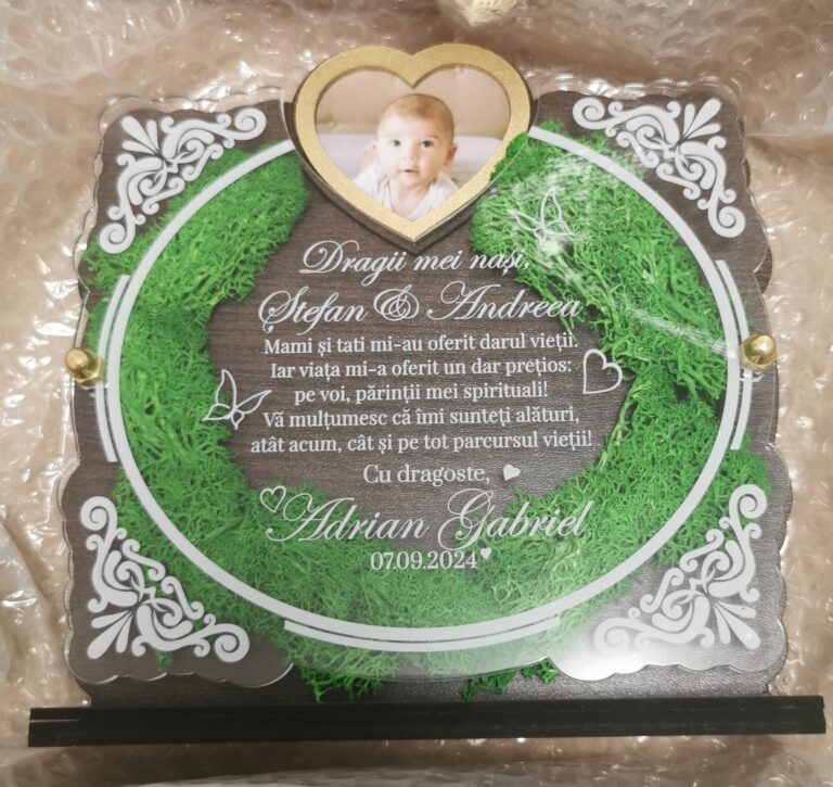 Fotografie reală cu „Trofeu Personalizat cu Licheni - Pentru nasii de botez”, trimisă în recenzia #1015031