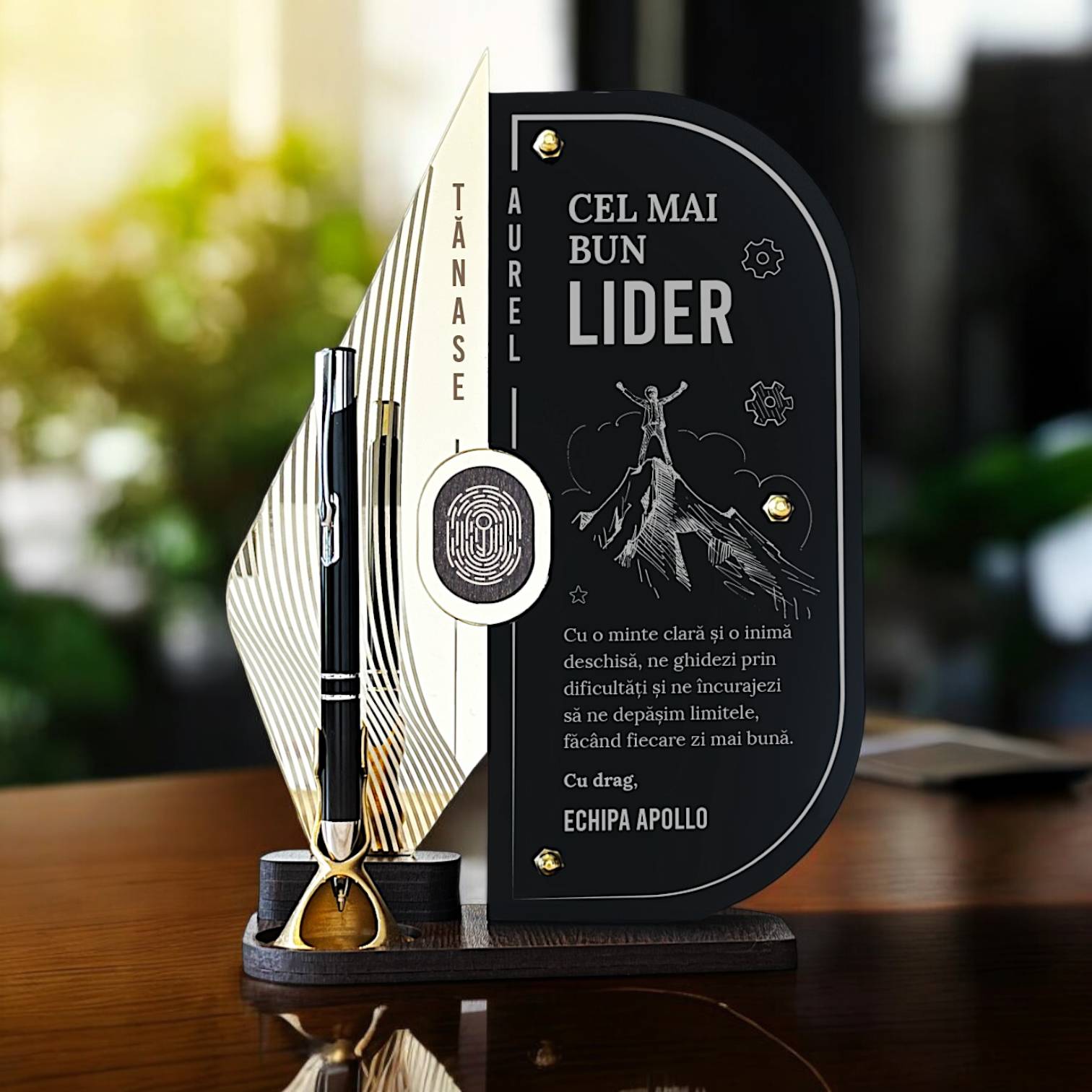 Trofeu personalizat cu pix pentru Cel Mai Bun Lider Trofeu personalizat cu pix pentru Cel Mai Bun Lider