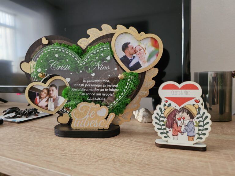 Fotografie reală cu „Trofeu personalizat cu Licheni - Cadou indragostiti inimioare”, trimisă în recenzia #1031472