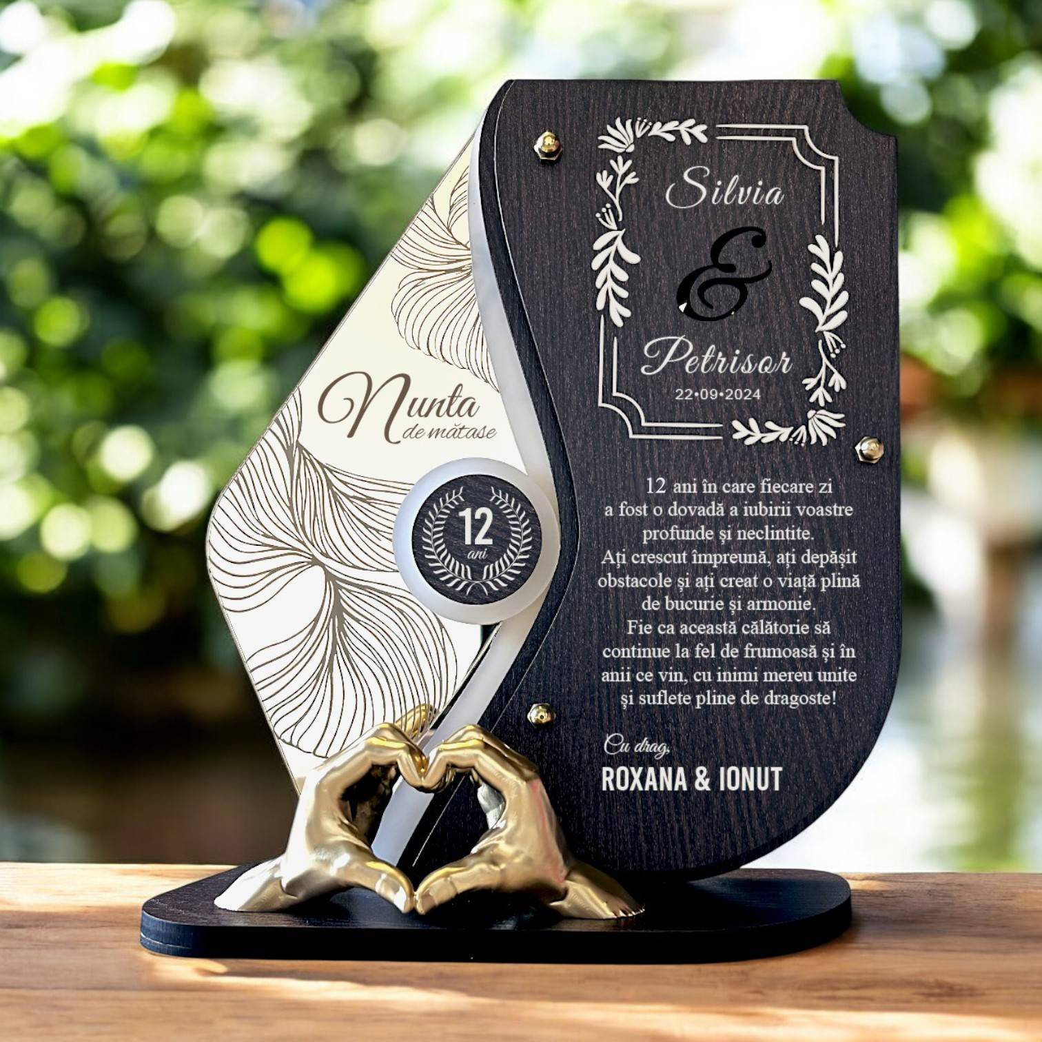 Trofeu personalizat 12 ani – Nunta de matase – Manute