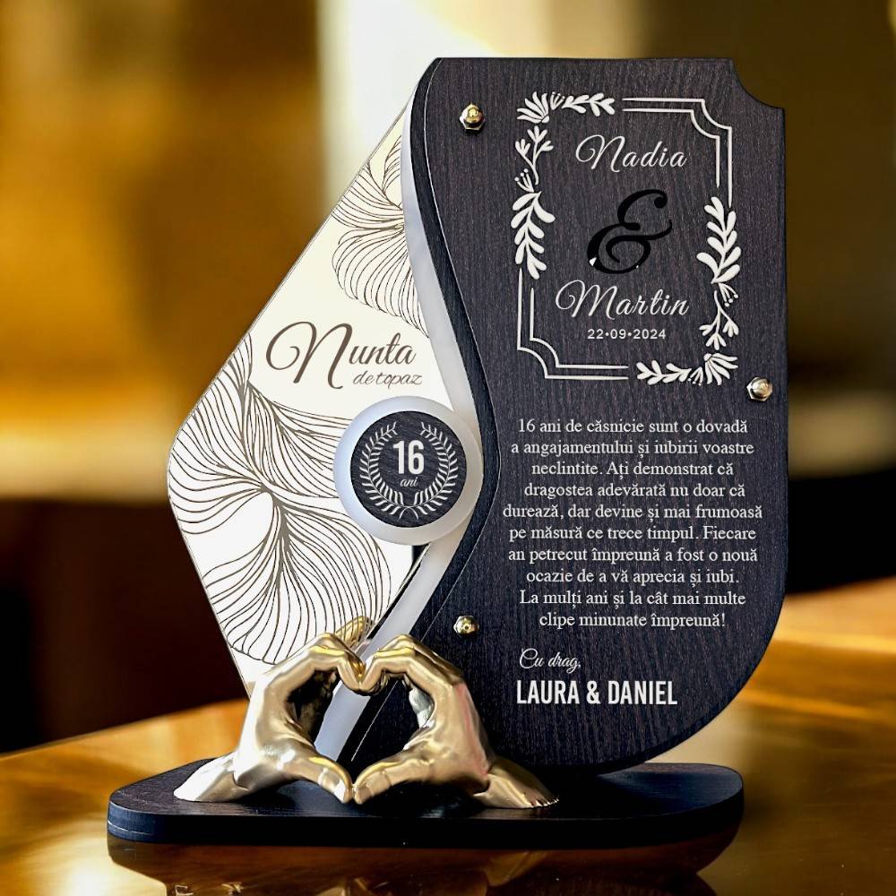 Trofeu personalizat 16 ani – Nunta de topaz – Manute