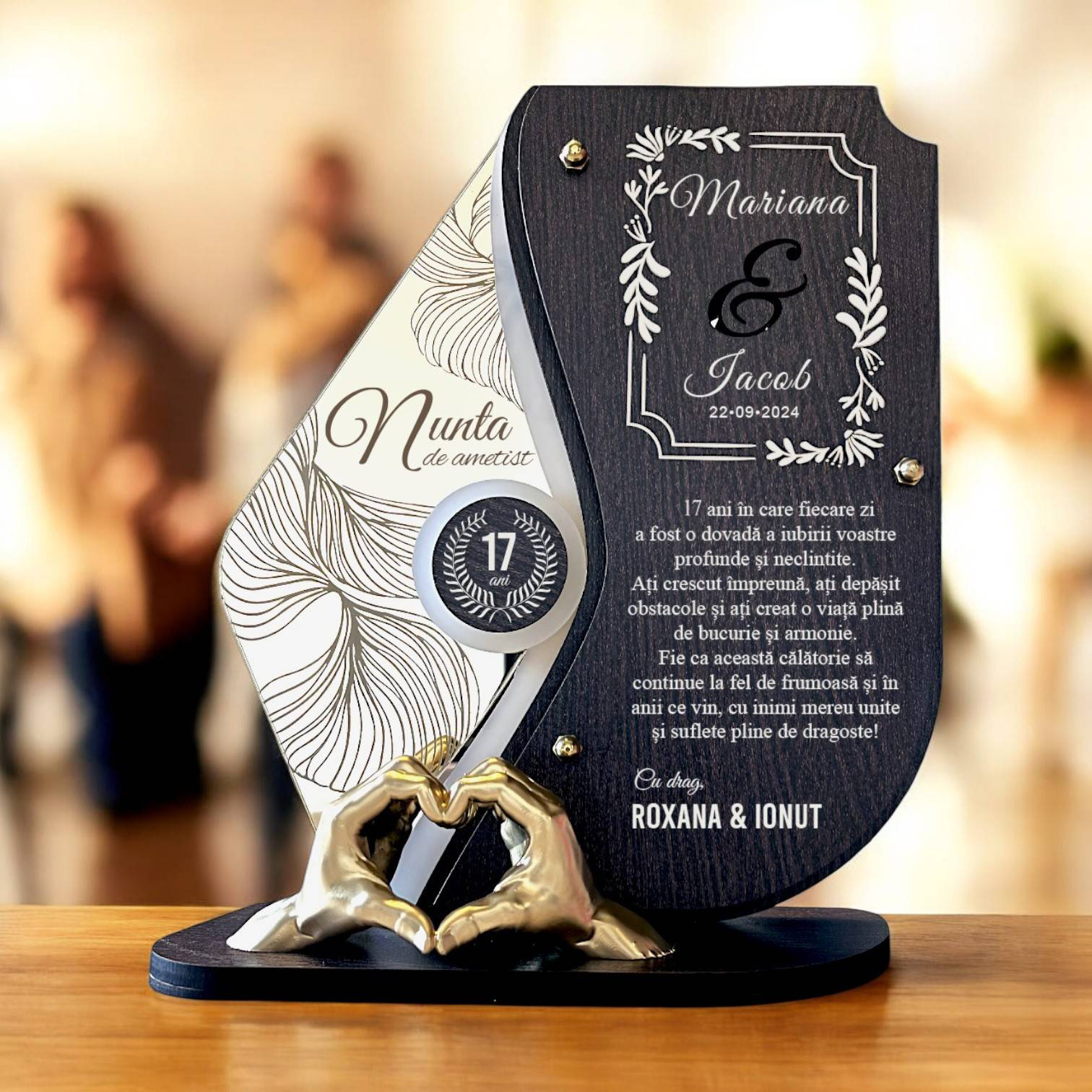 Trofeu personalizat 17 ani – Nunta de ametist – Manute