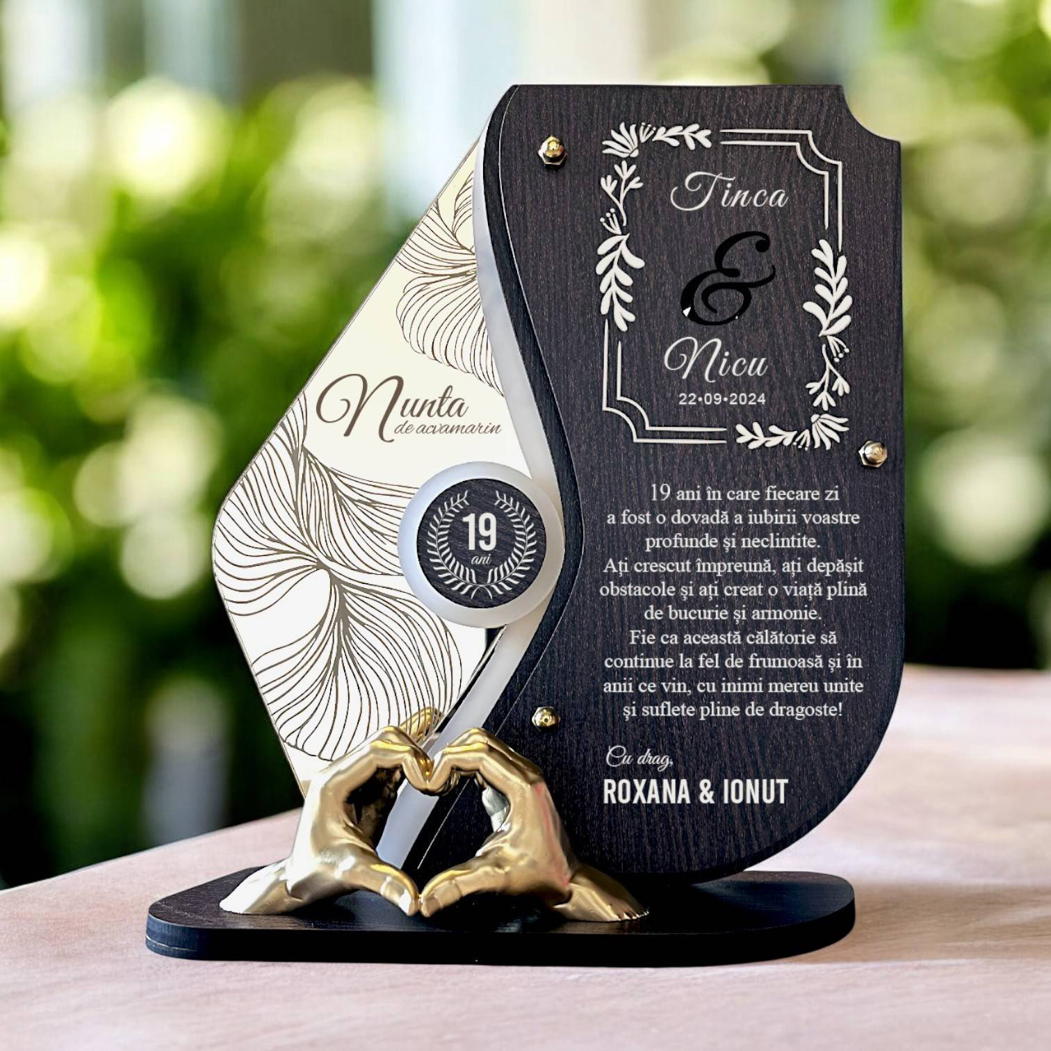 Trofeu personalizat 19 ani – Nunta de acvamarin – Manute