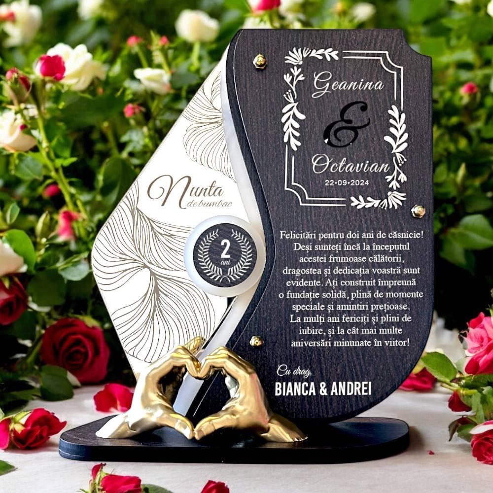 Trofeu personalizat 2 ani – Nunta de bumbac – Manute