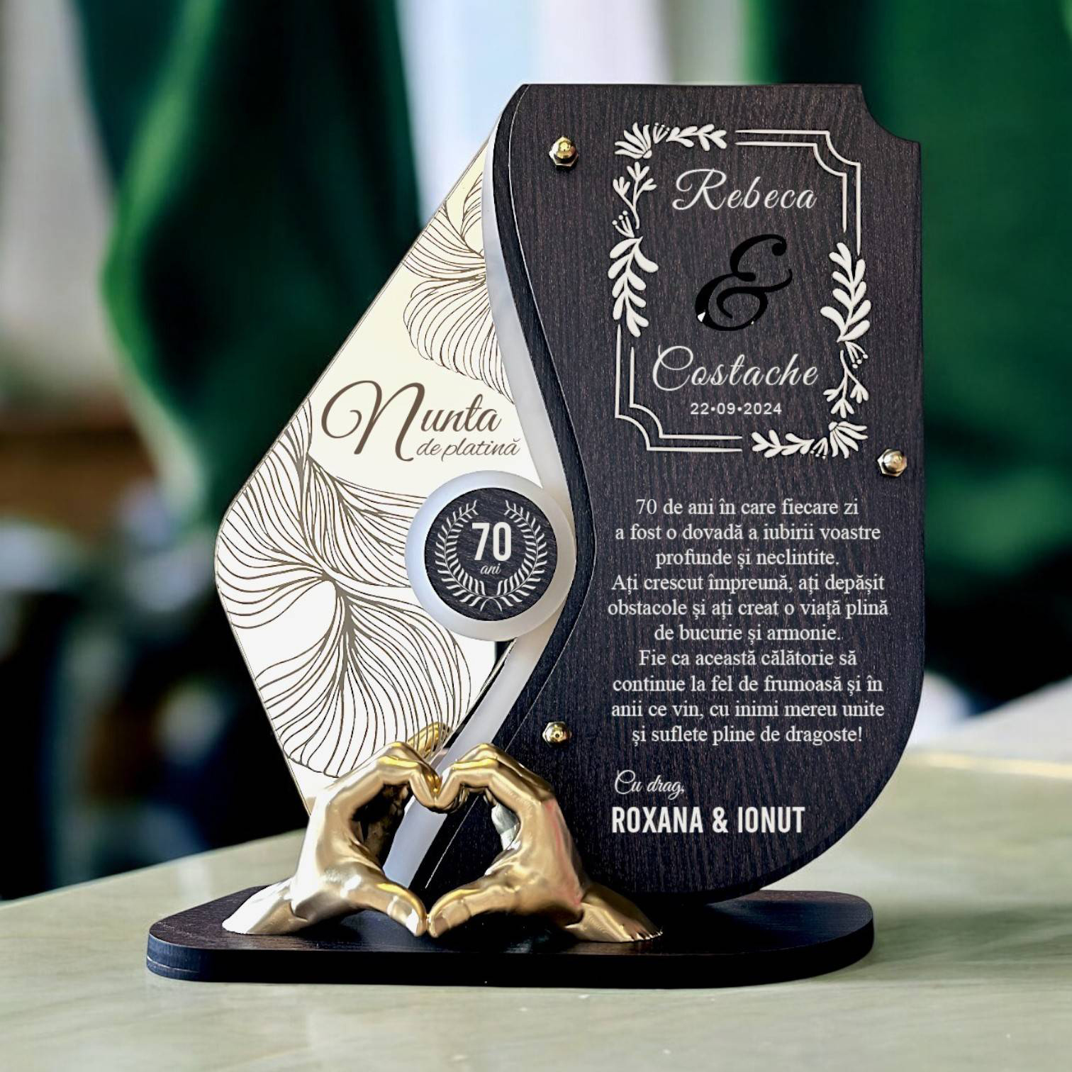 Trofeu personalizat 70 ani – Nunta de platina – Manute