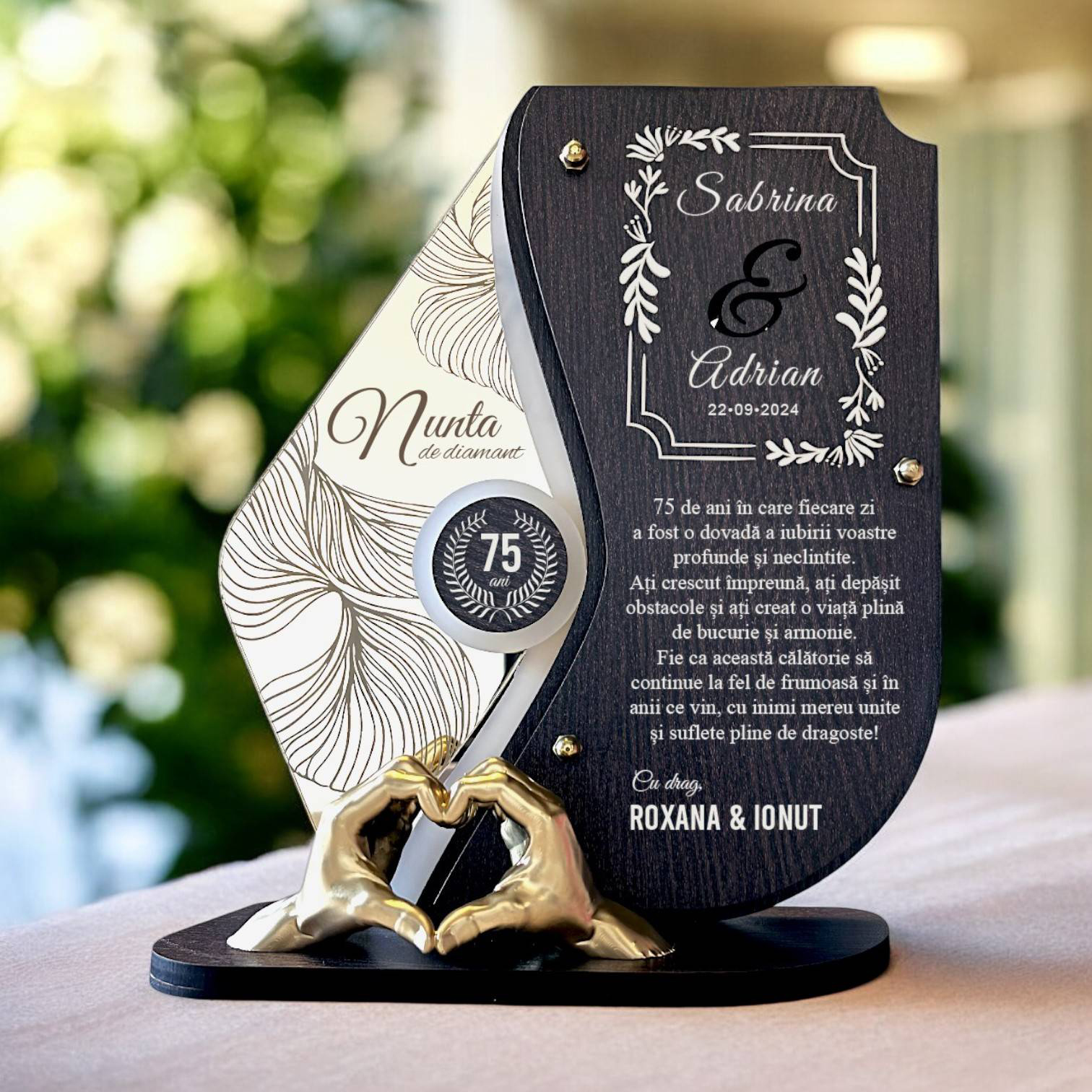 Trofeu personalizat 75 ani – Nunta de diamant – Manute