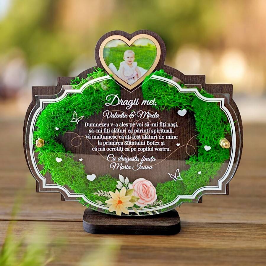 Trofeu personalizat pentru nasii de botez – Multumesc