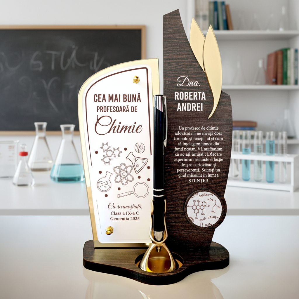 Trofeu personalizat cu pix – Cea mai buna profesoara de chimie