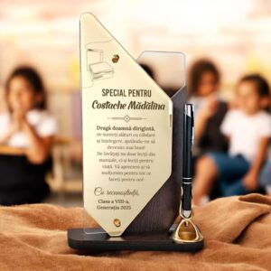 Trofeu personalizat gold cu pix – Pentru diriginta