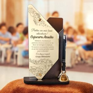 Trofeu personalizat gold cu pix – Pentru educatoare
