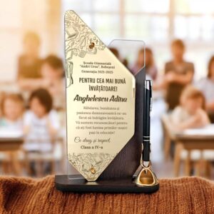 Trofeu personalizat gold cu pix – Pentru invatatoare