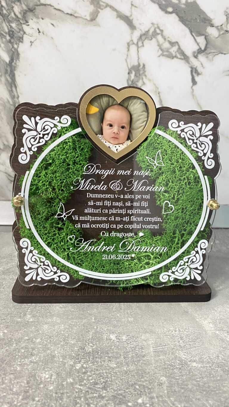 Fotografie reală cu „Trofeu Personalizat cu Licheni - Pentru nasii de botez”, trimisă în recenzia #1158418