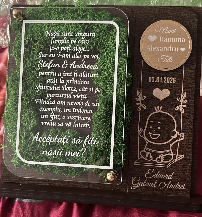Fotografie reală cu „Trofeu personalizat licheni - Cerere de nasi botez”, trimisă în recenzia #1252799