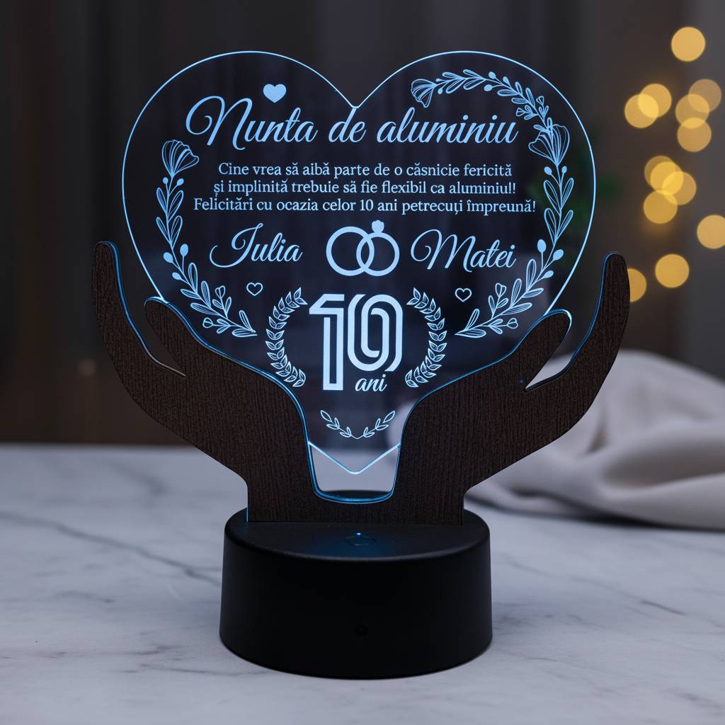 Cadou aniversare LED - Nunta de aluminiu 10 ani casatorie Cadou aniversare LED - Nunta de aluminiu 10 ani casatorie
