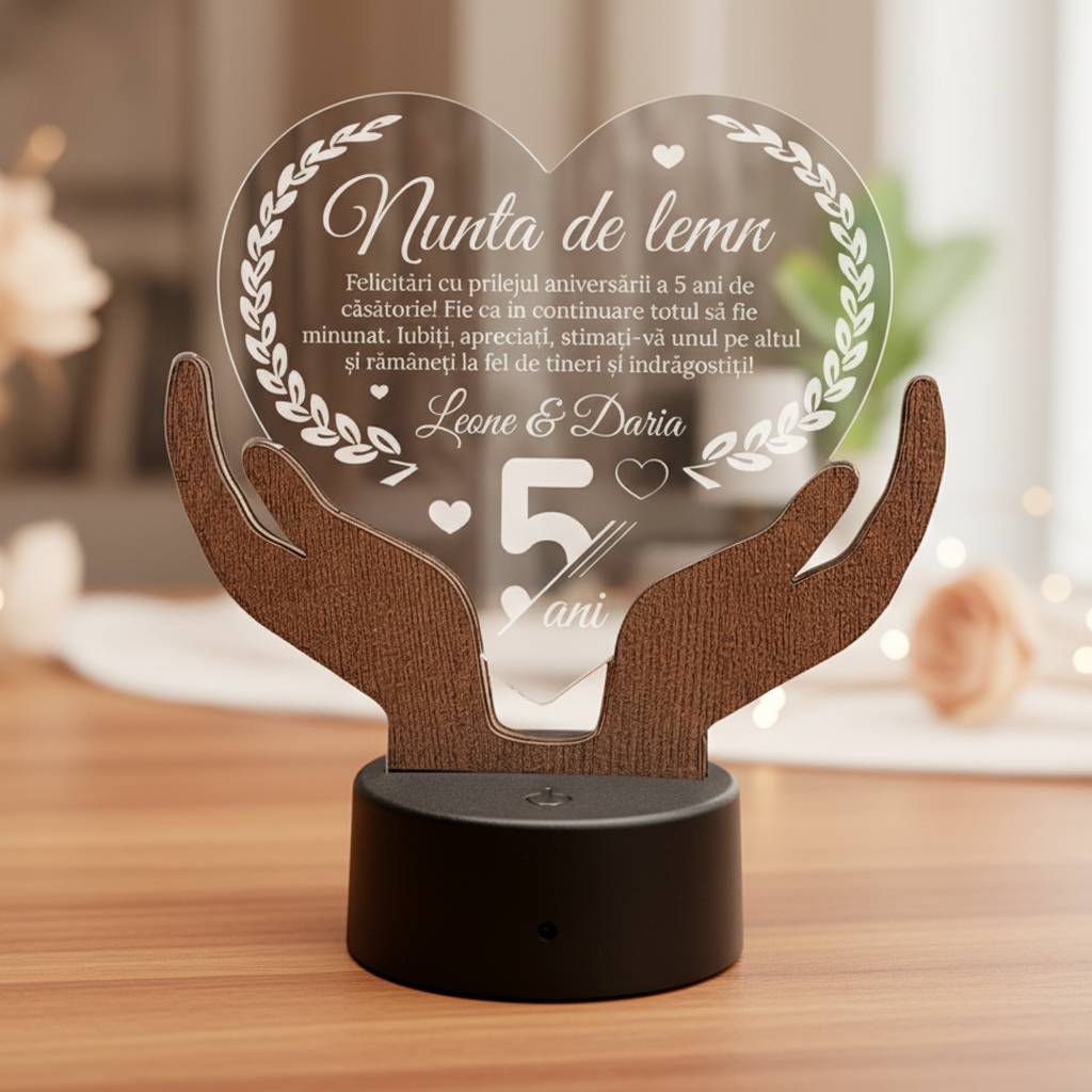 Cadou aniversare LED - Nunta de lemn 5 ani casatorie Cadou aniversare LED - Nunta de lemn 5 ani casatorie