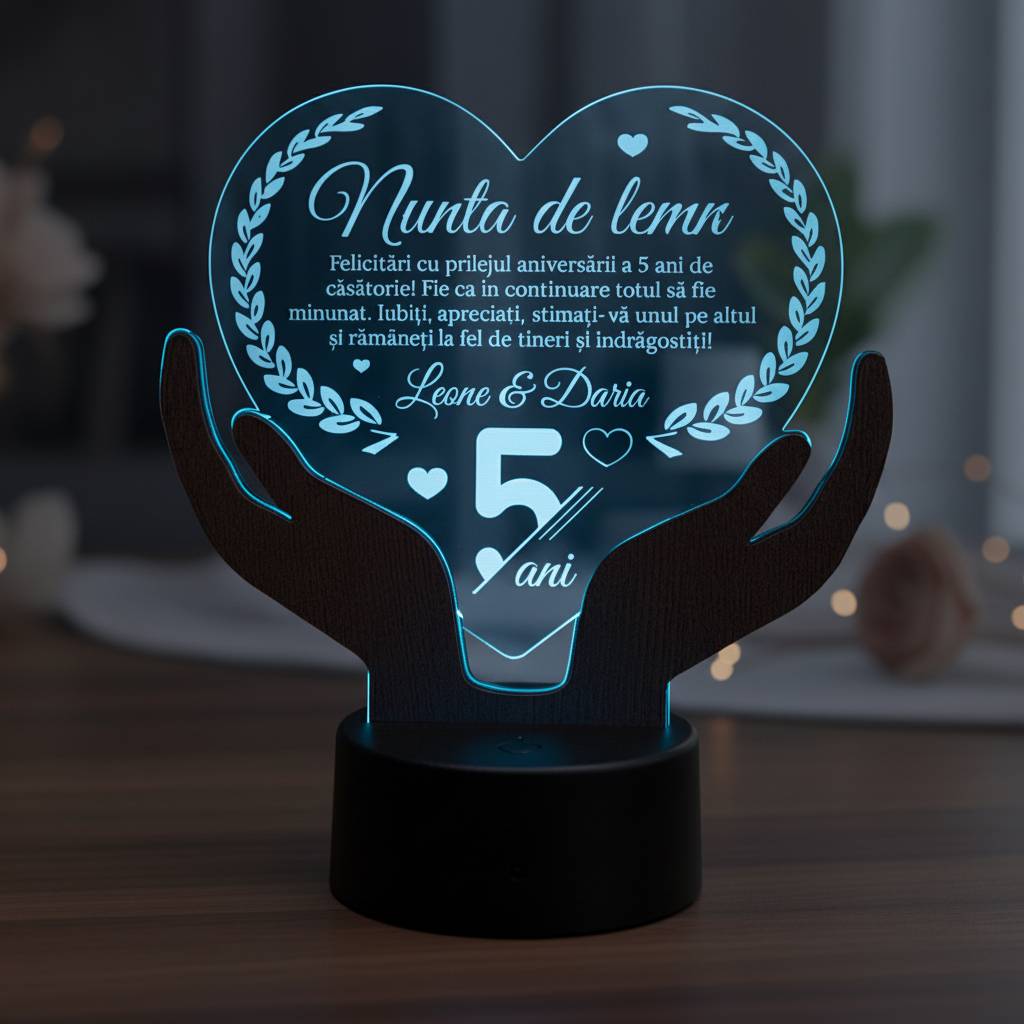 Cadou aniversare LED - Nunta de lemn 5 ani casatorie Cadou aniversare LED - Nunta de lemn 5 ani casatorie