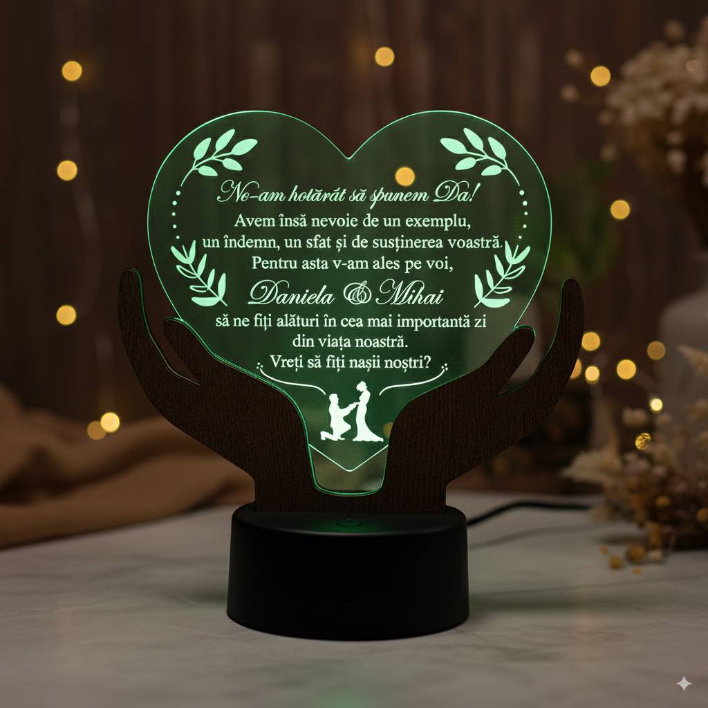 Cadou personalizat LED -  Trofeu Inima casatorie Cadou personalizat LED -  Trofeu Inima casatorie