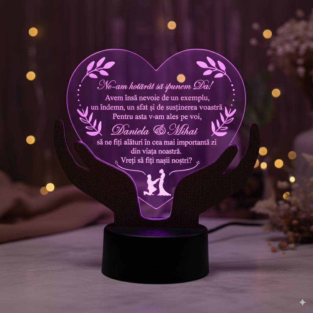 Cadou personalizat LED -  Trofeu Inima casatorie Cadou personalizat LED -  Trofeu Inima casatorie