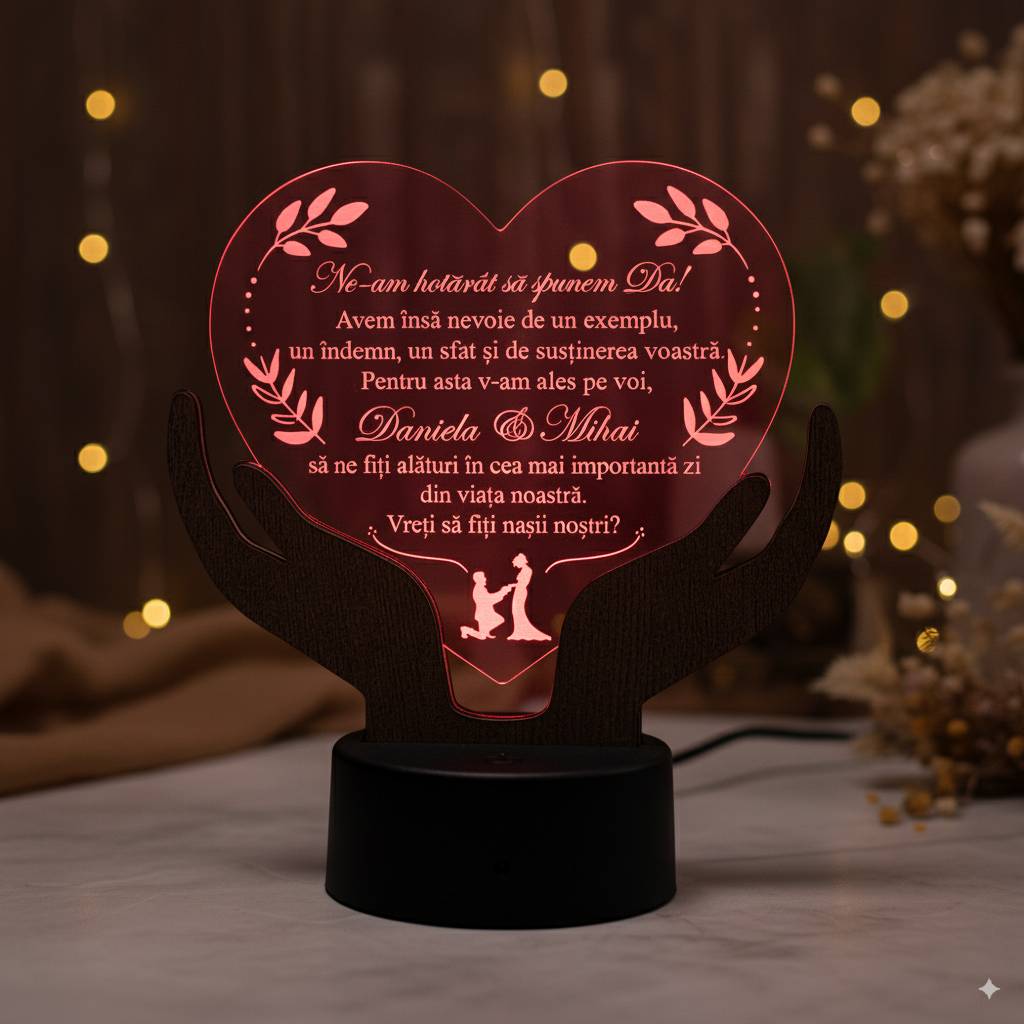 Cadou personalizat LED -  Trofeu Inima casatorie Cadou personalizat LED -  Trofeu Inima casatorie