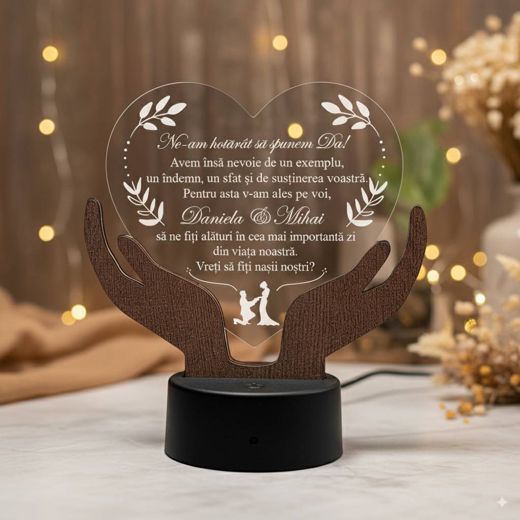 Cadou personalizat LED -  Trofeu Inima casatorie Cadou personalizat LED -  Trofeu Inima casatorie
