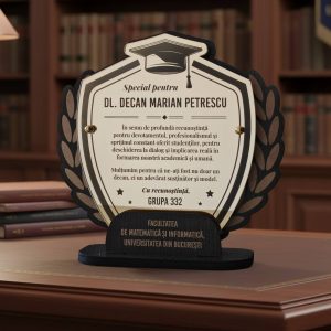 Trofeu Personalizat – Cadou de Recunoștință pentru Decan