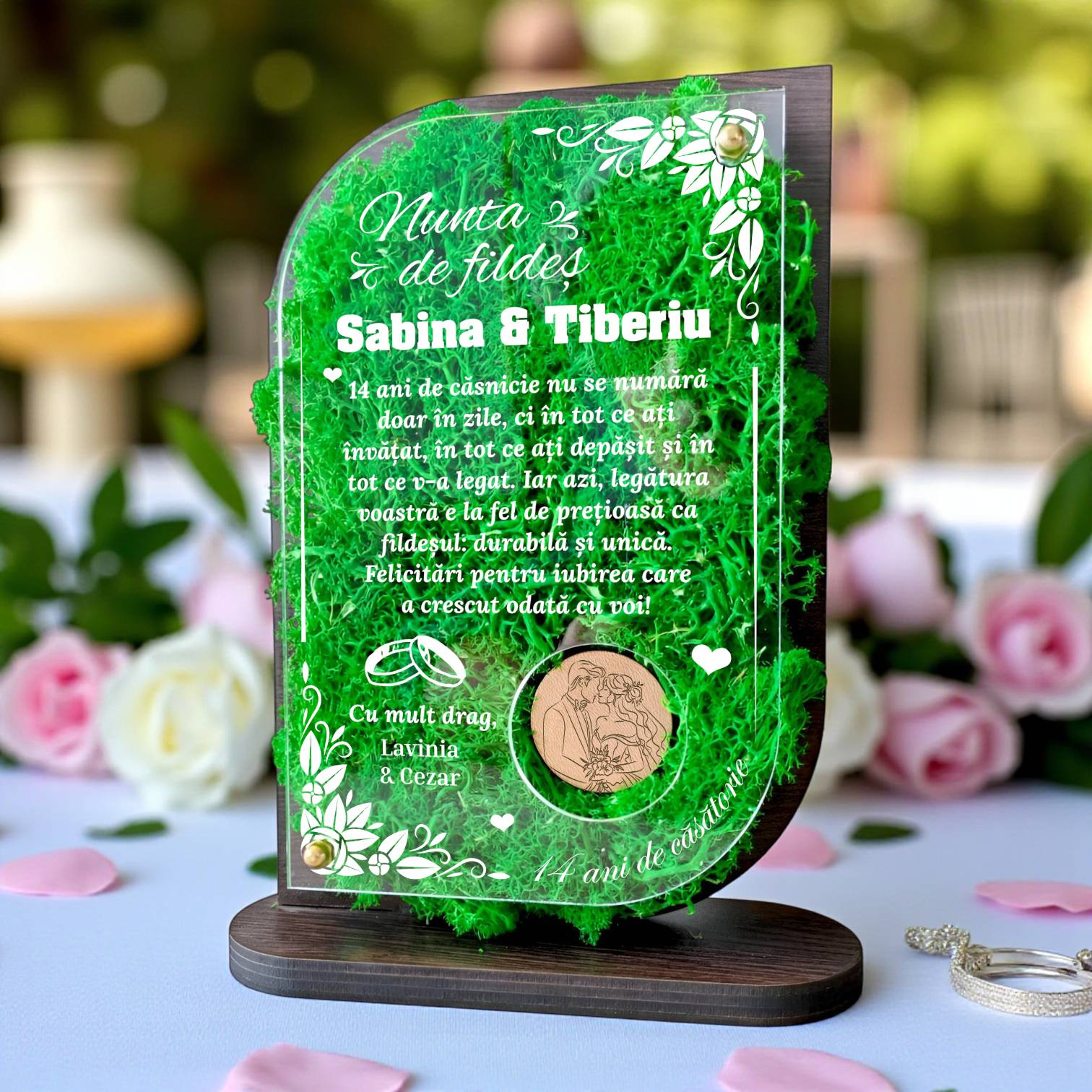 Trofeu Personalizat cu Licheni – Nunta de fildes