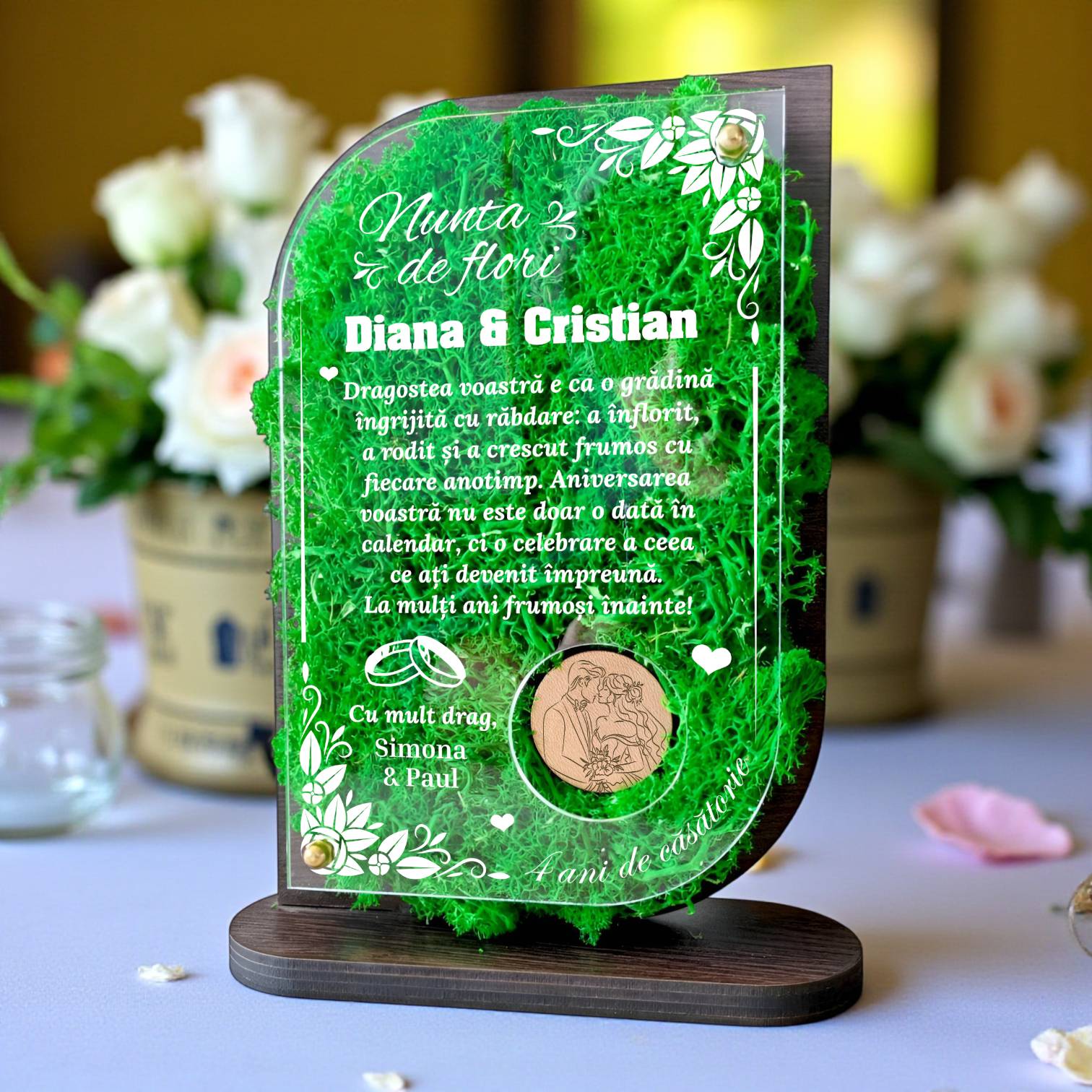 Trofeu Personalizat cu Licheni – Nunta de flori