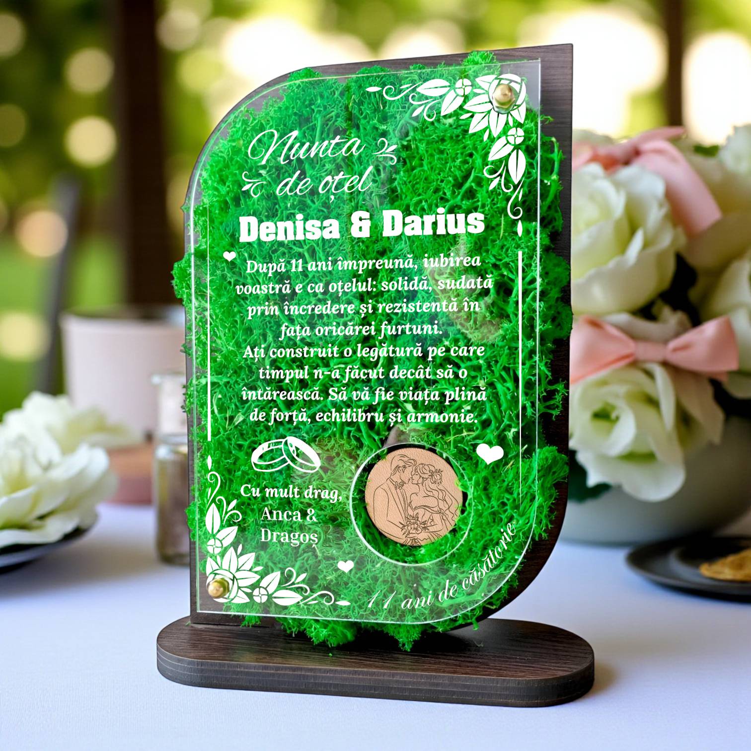 Trofeu Personalizat cu Licheni – Aniversare de Otel