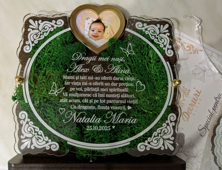 Fotografie reală cu „Trofeu Personalizat cu Licheni - Pentru nasii de botez”, trimisă în recenzia #1272274