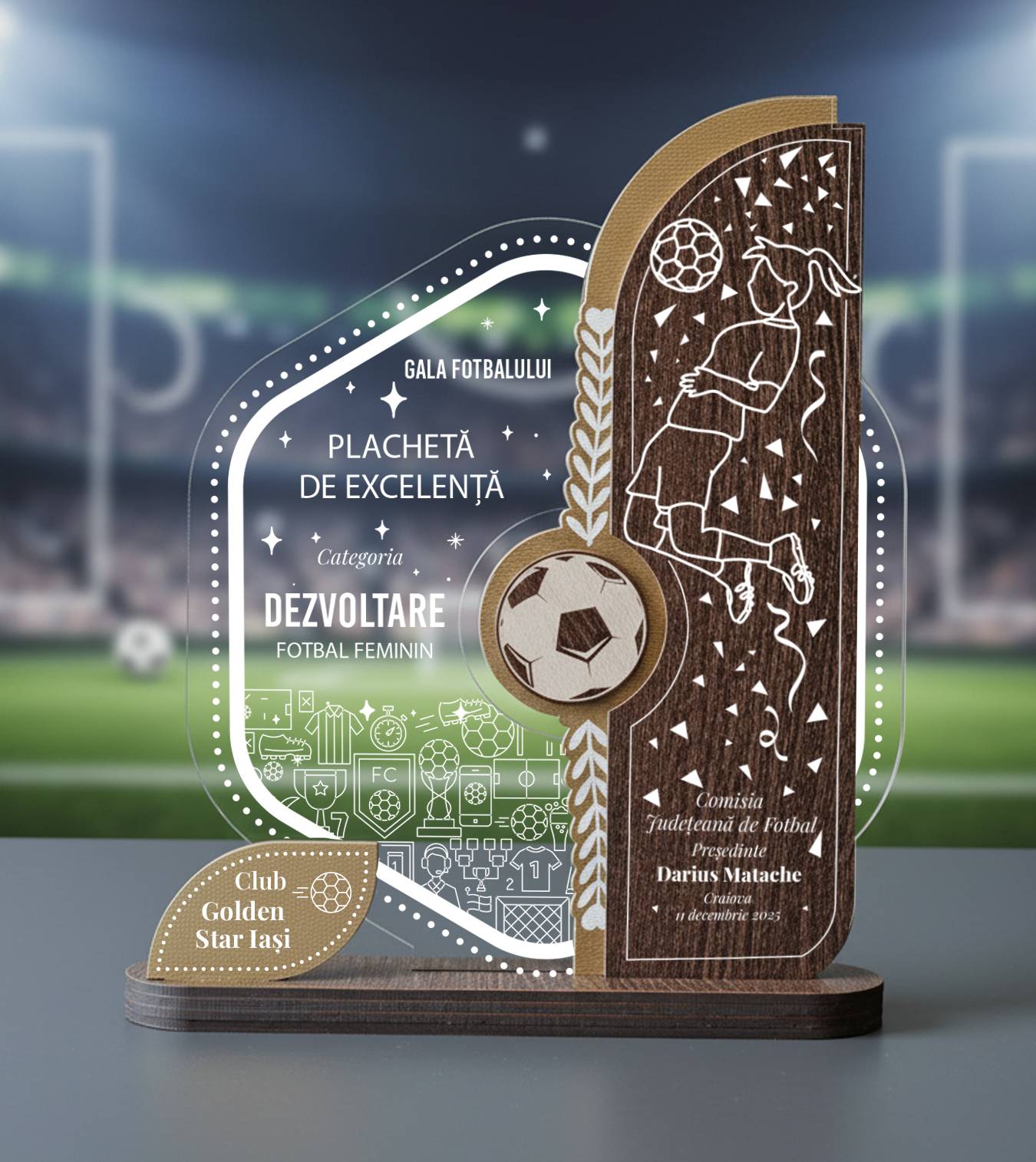 Placheta personalizata Excelenta in fotbal – feminin