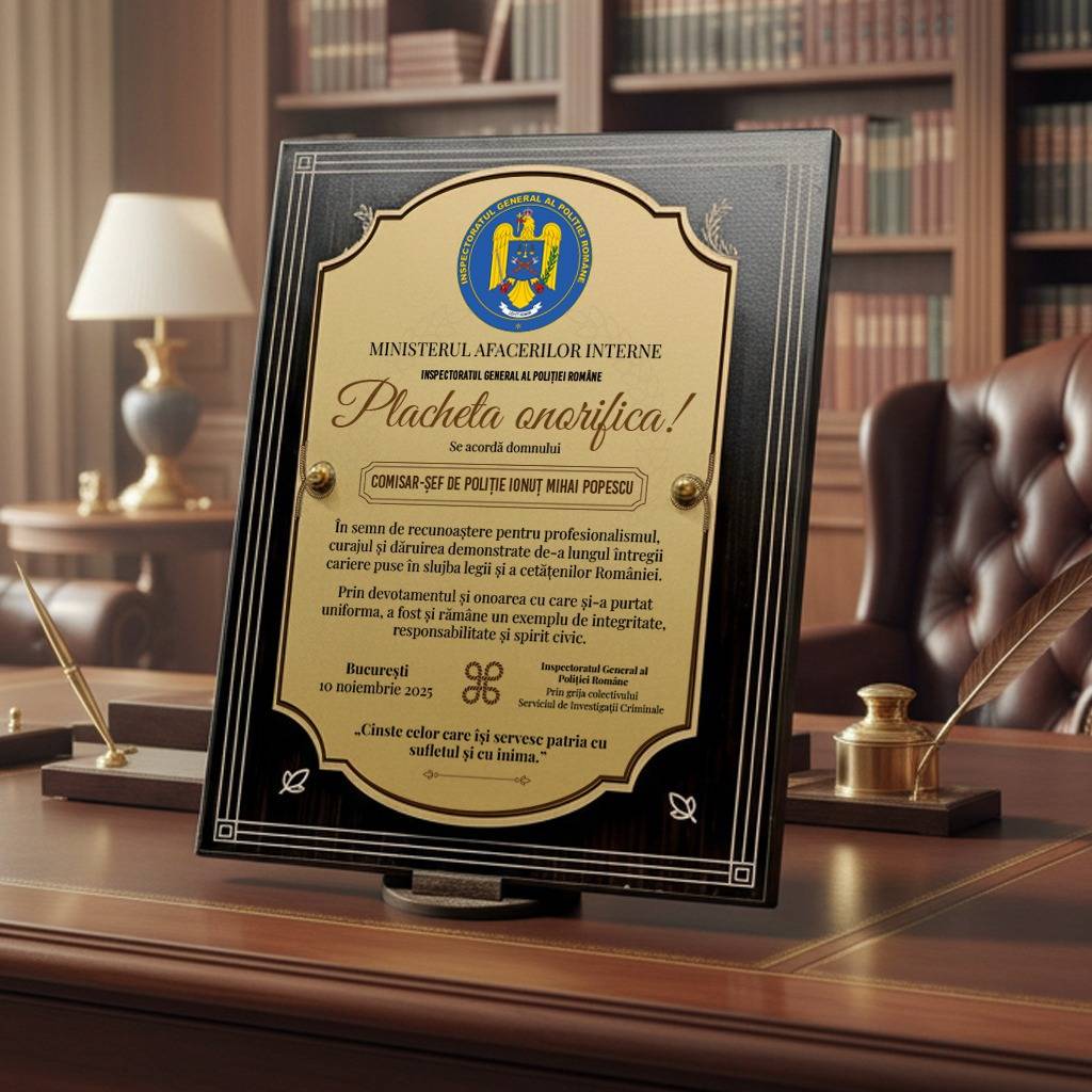 Plachetă onorifică pentru comisar-șef de poliție