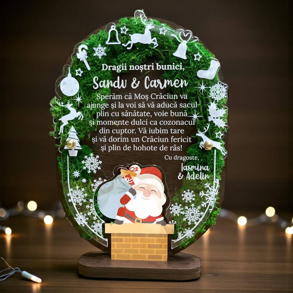 Trofeu personalizat cu licheni pentru bunici – Moș Crăciun