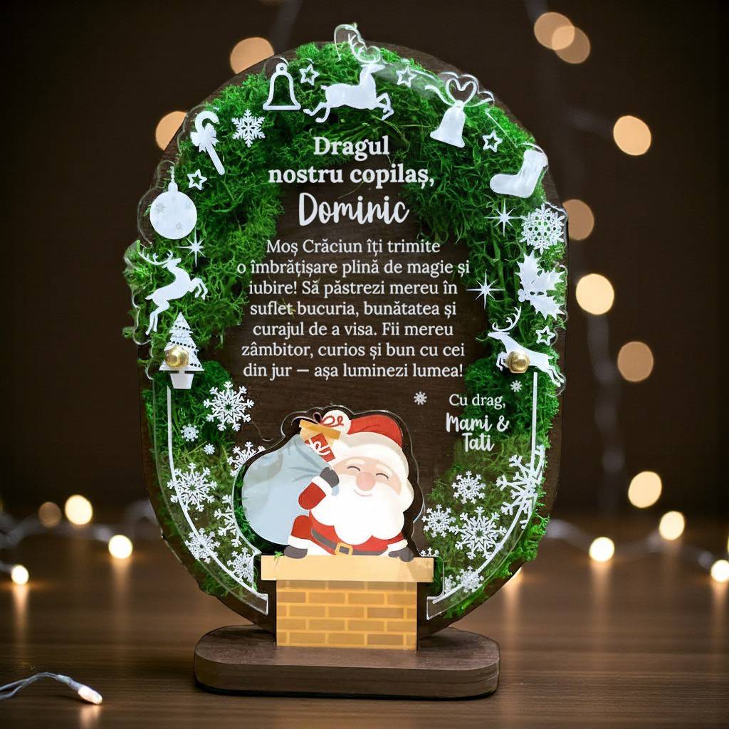 Trofeu personalizat cu licheni pentru copil – Moș Crăciun