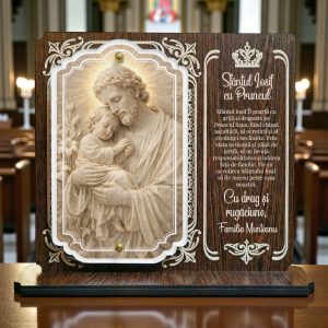 Trofeu Crestin Personalizat – Sfantul Iosif cu Pruncul | Cadou Religios pentru Familie